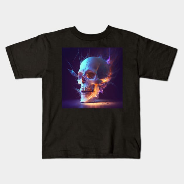 Light Fire Skull Art Kids T-Shirt by Jades-Corner